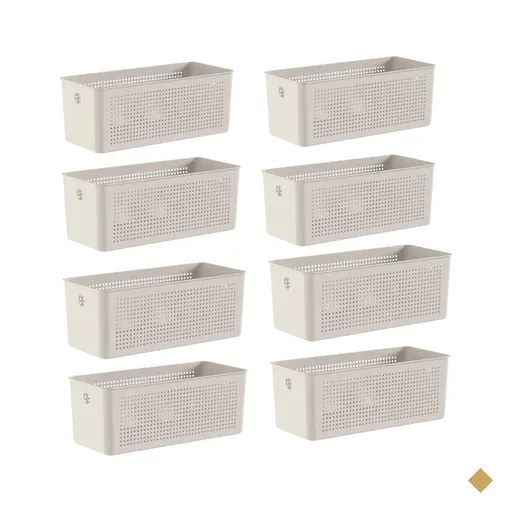 Kit 8 Caixas Organizadoras Multiuso 6,6L Cestos Retangulares com Alças Bege…
