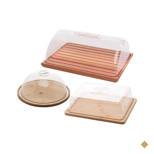 Kit Migalheira Queijeira Porta Frios Bambu com Tampa Acrílica Mesa Posta Café