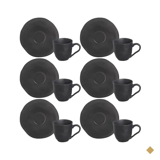 Jogo 6 Xícaras Café 120ml Com Pires Preto Matte Cerâmica Orgânico Porto…