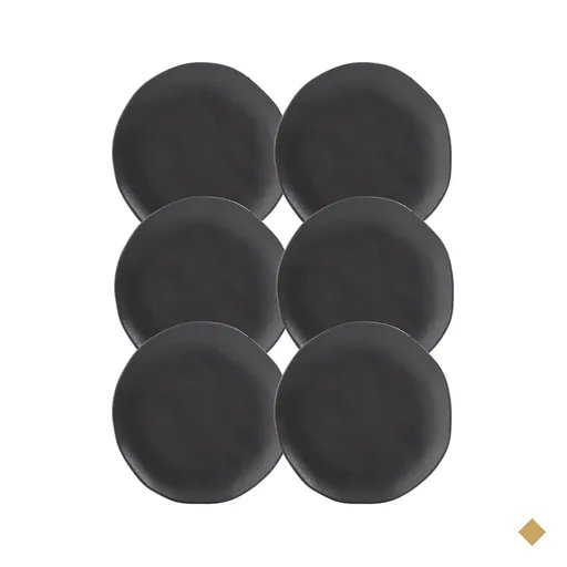 Jogo 6 Pratos Sobremesa 19cm Cerâmica Orgânico Preto Fosco P