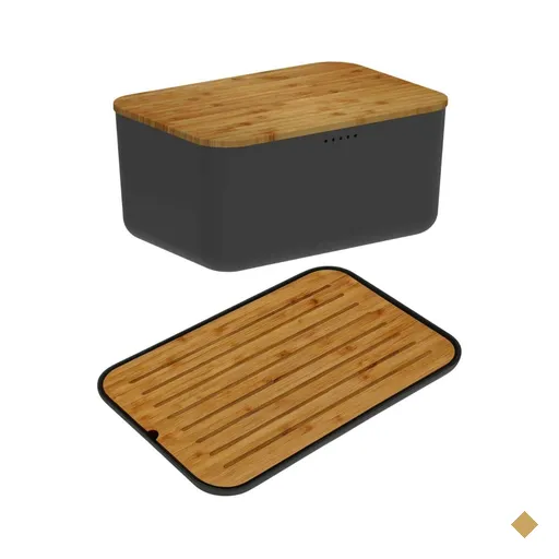 Conjunto Tábua Migalheira e Porta Pães com Tampa Bambu Preto Organizador…