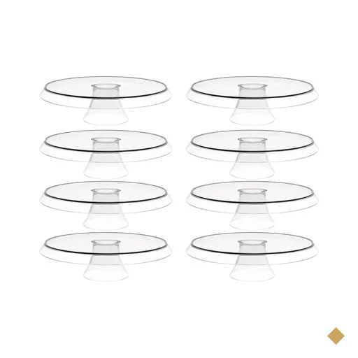 Kit 8 Bases Porta Bolos Tortas Doces 30cm com Pé Transparente Glassy Crippa