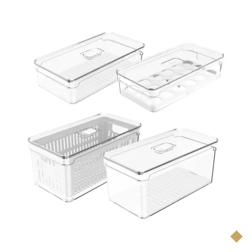 Kit 4 Organizadores de Geladeira Porta Frutas Legumes Ovos Clear Fresh OU