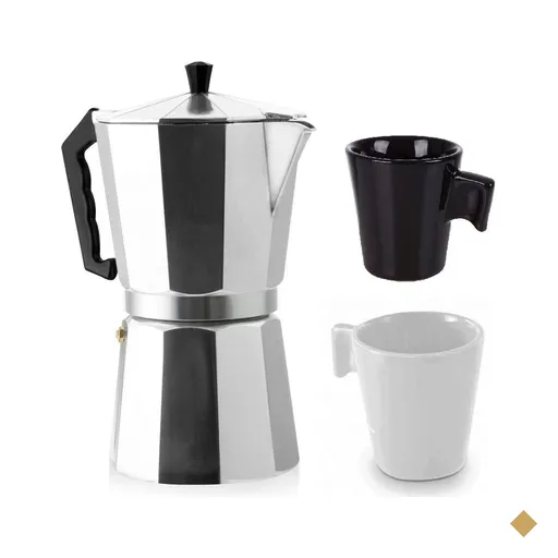 Cafeteira tipo Italiana 9 Cafezinhos 2 canequinhas ceramica