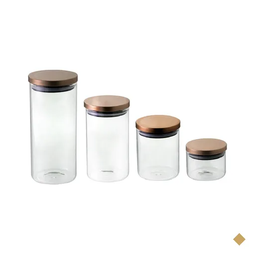 Conjunto 4 Potes hermeticos vidro borosilicato tampa Cobre