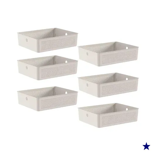 Conjunto 6 Cestos Organizadores 8,2L Flow Bege 34x27x9cm Lavanderia Banheiro…
