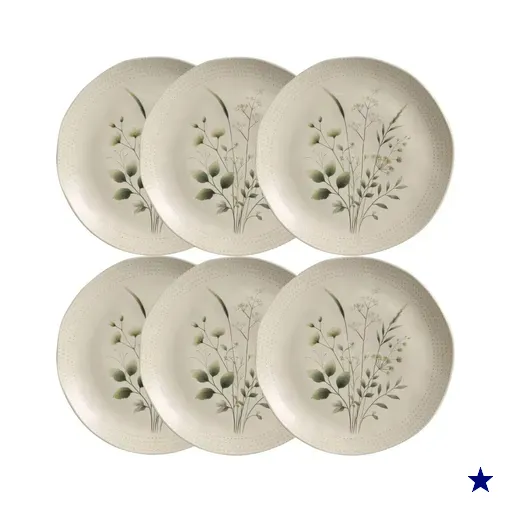Conjunto 6 Pratos Rasos Ammi Orgânico Cerâmica Floral 26,5cm Porto Brasil