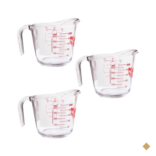 Kit 03 Jarras Medidoras de Vidro 500ml Marinex com Alça e Bico Direcionador