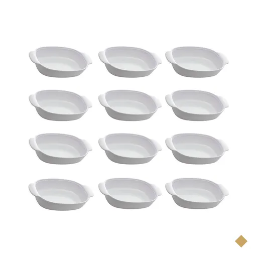 Conjunto 12 Travessas Melamina Branca com Alça Oval 31,5x18cm Milão Lyor