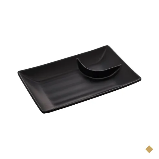 Kit 30 Pratos para Sushi com Molheira Melamina Pretos 19x12,5cm Lyor Tóquio…