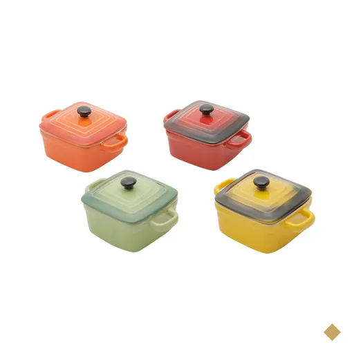 Conjunto de 4 Panelinhas Quadradas de Porcelana - Colorida