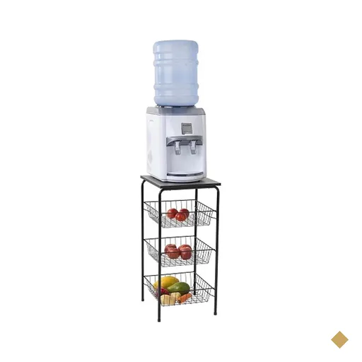 Fruteira 3 Cestos de Chão Tampo Madeira Bebedouro 40x38x82cm Preta Cozinha