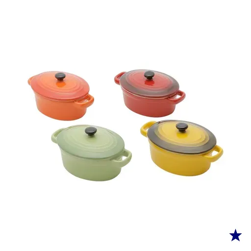 Conjunto de 4 mini panelas ovais de porcelana, com tampa - 15cm