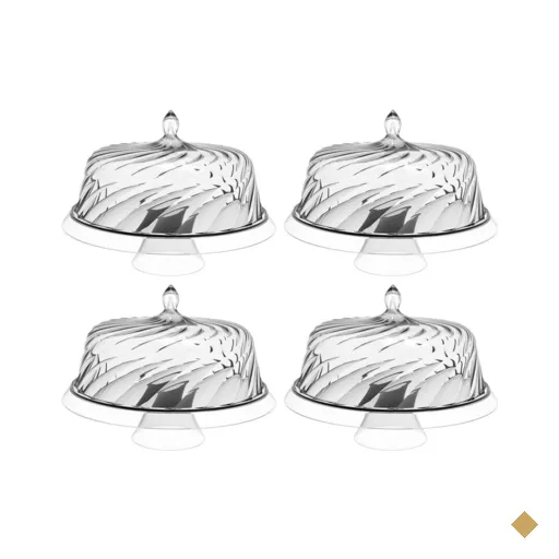 4 Porta Bolo Boleira com Cúpula 30cm Transparente Glassy Crippa Doces Petiscos