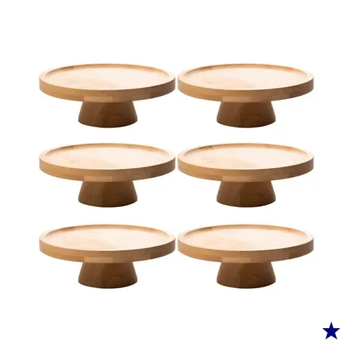 Kit 6 Pratos para Bolo com Pedestal Bambu 20cm Padaria Confe