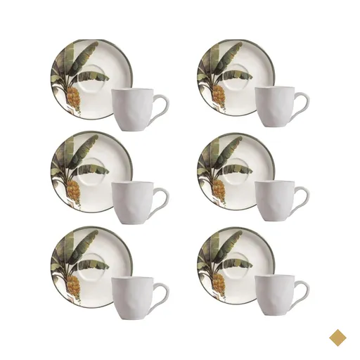 Jogo 6 Xícaras Chá Café com Pires 170ml Branco Bio Bananê Cerâmica Porto…