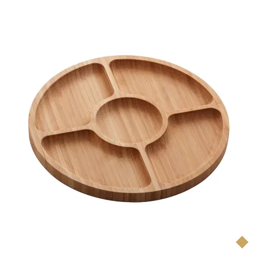 Jogo 10 Petisqueiras Bambu Redonda 25cm Lyor 5 Divisórias Tábua para…
