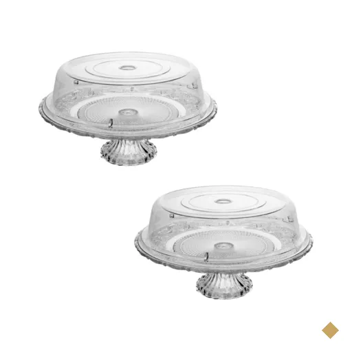 Kit 2 Boleiras Prato para Bolo de Vidro com Pé Tampa de Plástico Lyor Padaria…