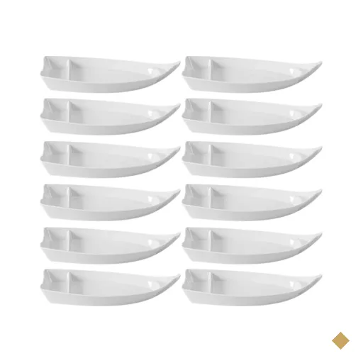 Kit 12 Barca para Sushi Comida Japonesa Melamina Branca Profissional Gourmet Mix