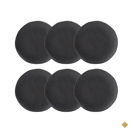 Conjunto 6 Pratos Rasos Cerâmica Orgânico Preto Matte 26,5cm