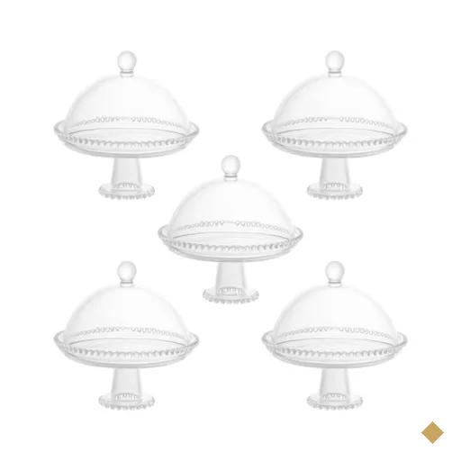5 Boleiras Cristal com Pé Tampa Pearl Prato para Queijo Wolff Porta Bolos de…