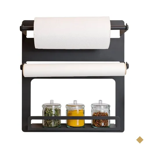 Porta Rolos de Cozinha Preto Papel Toalha Alumínio Condimentos Suporte…
