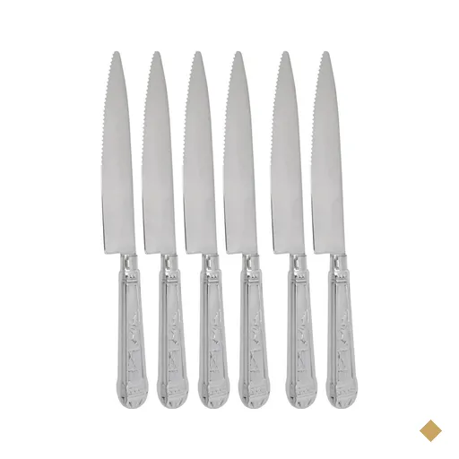 Jogo 6 Facas Mesa Churrasco Aço Inox 24cm Modelo Prateada Serrilhada