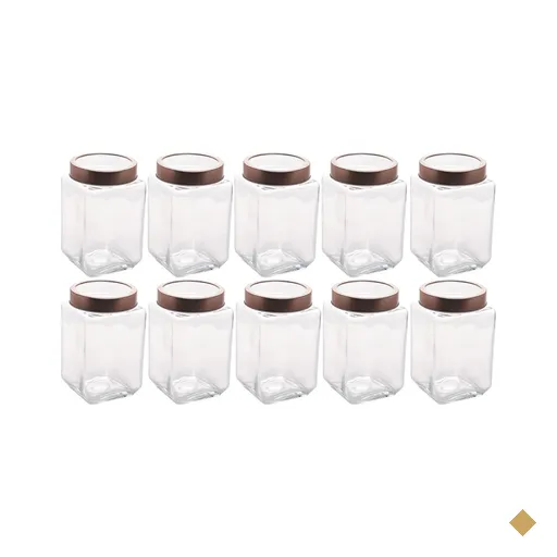 10 Potes Grandes de Vidro 1,7L com Tampa em Metal Rose Gold Porta Mantimentos…