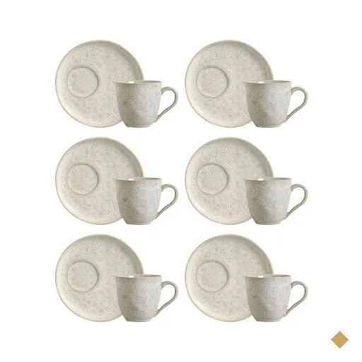 Conjunto 6 Xícaras de Chá com Pires Bio Vanilla 170ml Cerâmica Off White…