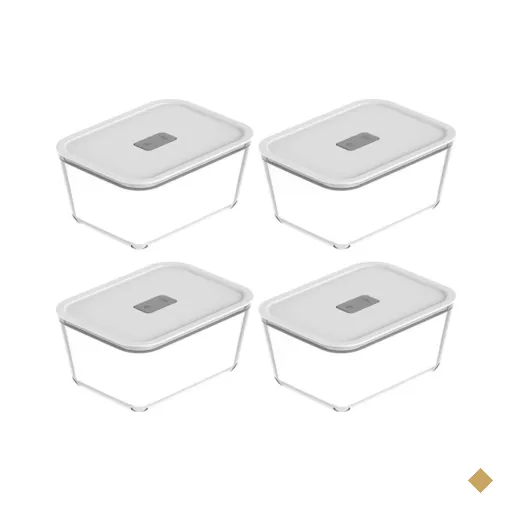 Kit 4 Potes De Vidro Hermético 2400ml Fresh Lock Branco com Tampa para Forno…