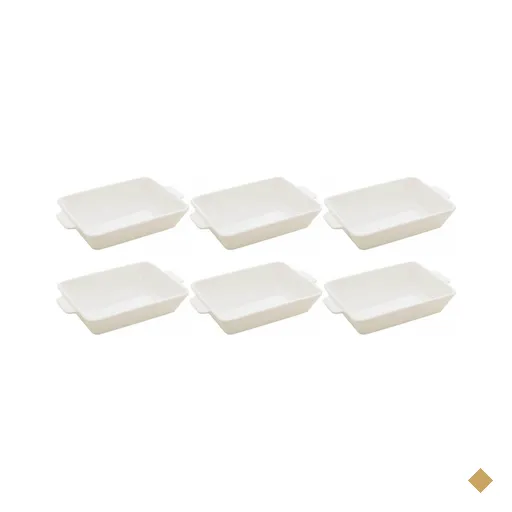 Kit 6 Refratários 23,5x15x5cm Travessa Porcelana Branca com Alça Funda Lyor…