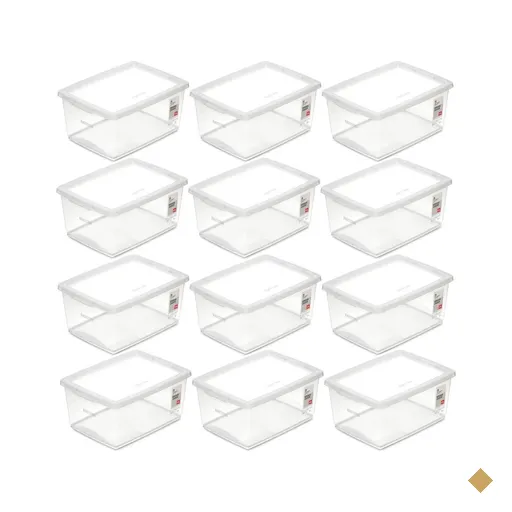 Kit 12 Caixas Plásticas Cesto Organizador Tampa Click Empilhável 33,5x24cm…