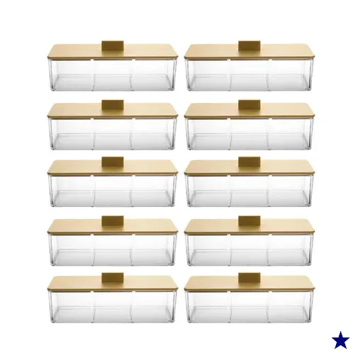Kit 10 Caixas para Chá Tampa Bambu Organizador 3 Divisórias
