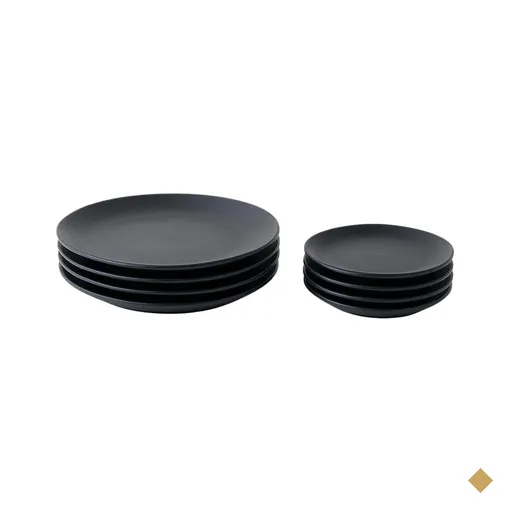 Jogo 8 Pratos Orgânicos Raso e de Sobremesa Preto Matte Mesa