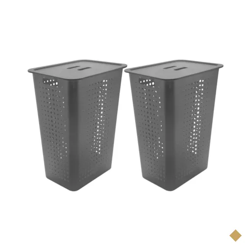 Kit 2 Cestos Roupas 47L Chumbo OU com Tampa Organizador Banh