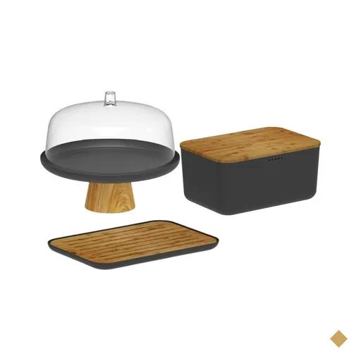 Conjunto Boleira com Cúpula e Pé Tábua Migalheira Porta Pães com Tampa…