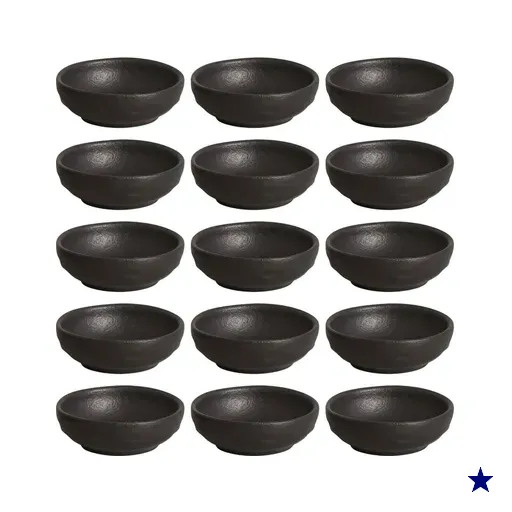 Kit 15 Ramequins 70ml Cerâmica Orgânico Preto Porta Shoyu Bu