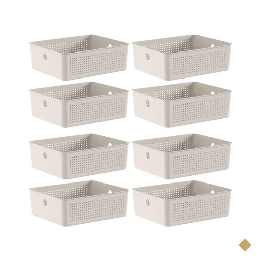 8 Caixas Organizadoras Multiuso Flow Bege 12L Ou Cestos Plásticos Lavanderia…