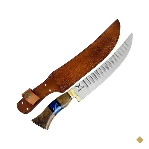Faca Turca 10' Artesanal 3mm Matrizada Churrasco Aço Inox Cabo Madeira Resina