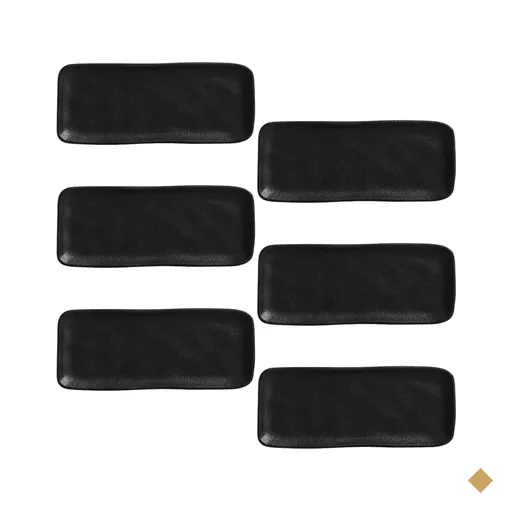 Jogo 6 Travessas Sushi 22x9cm Orgânico Preto Matte Cerâmica