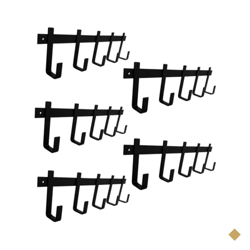 Kit 5 Cabideiros de Parede com 5 Ganchos em Aço Preto para Pendurar Roupas…