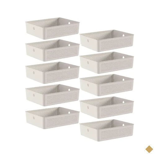 10 Caixas Organizadoras Multiuso Flow Bege 8,2L Ou Cestos Plásticos Closet…