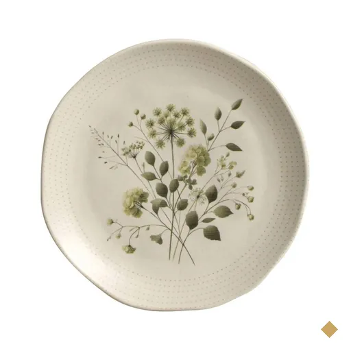 Jogo 12 Pratos de Sobremesa Ammi Orgânico Cerâmica 19,5cm Floral Porto Brasil