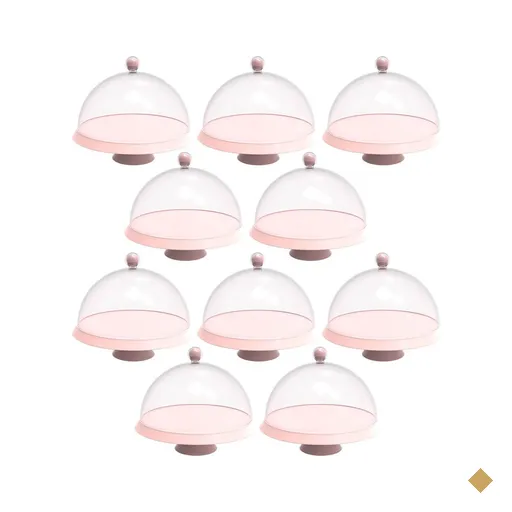 Conjunto 8 Porta Bolos Tortas 25cm com Cúpula e Pé Rosa Confeitaria Hotel…