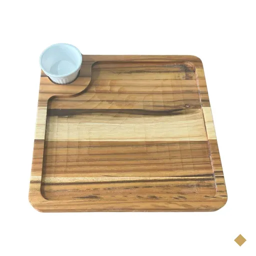 Kit 12 Tábuas Servir Hamburguer 22,5cm com Ramekin 30ml Teca Restaurante…