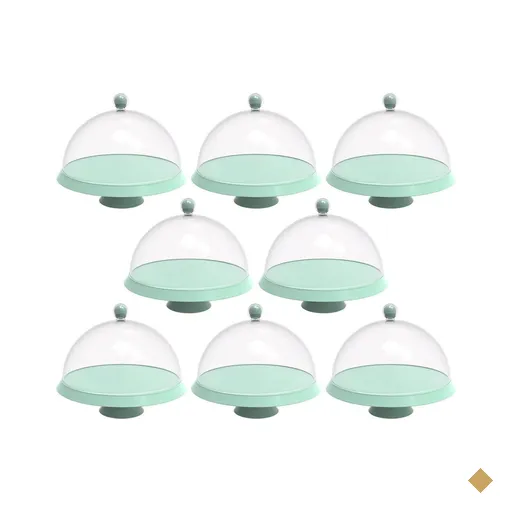 8 Boleiras 25cm Verde Menta Porta Bolo Tortas com Cúpula e Pé Crippa Padaria…
