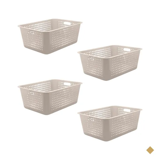 Kit 4 Caixas Organizadoras 40l Maxi Bege Cesto Plástico com Alça Lateral…