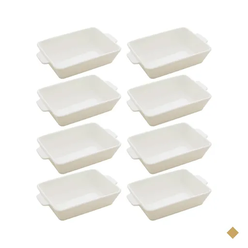 Kit 8 Travessas Refratários de Porcelana 23,5x15cm Assadeira