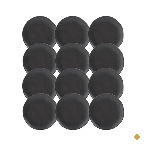 Jogo 12 Pratos de Sobremesa Porto Brasil 19cm Cerâmica Preto