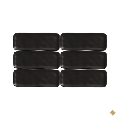 Kit 6 Bandejas Cerâmica Servir Sushi Sashimi 33x13cm Preto T